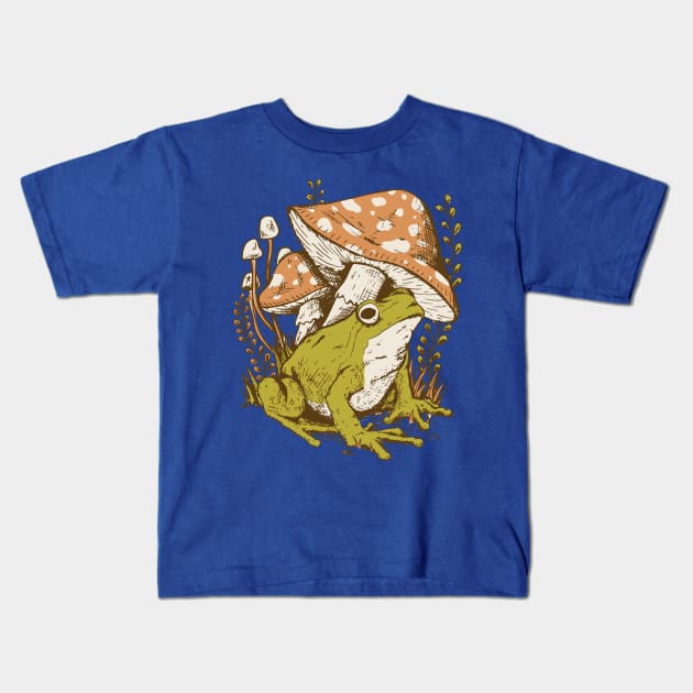 Cottagecore Aesthetic Mushrooms and Frog Kids T-Shirt by DRIPCRIME Y2K